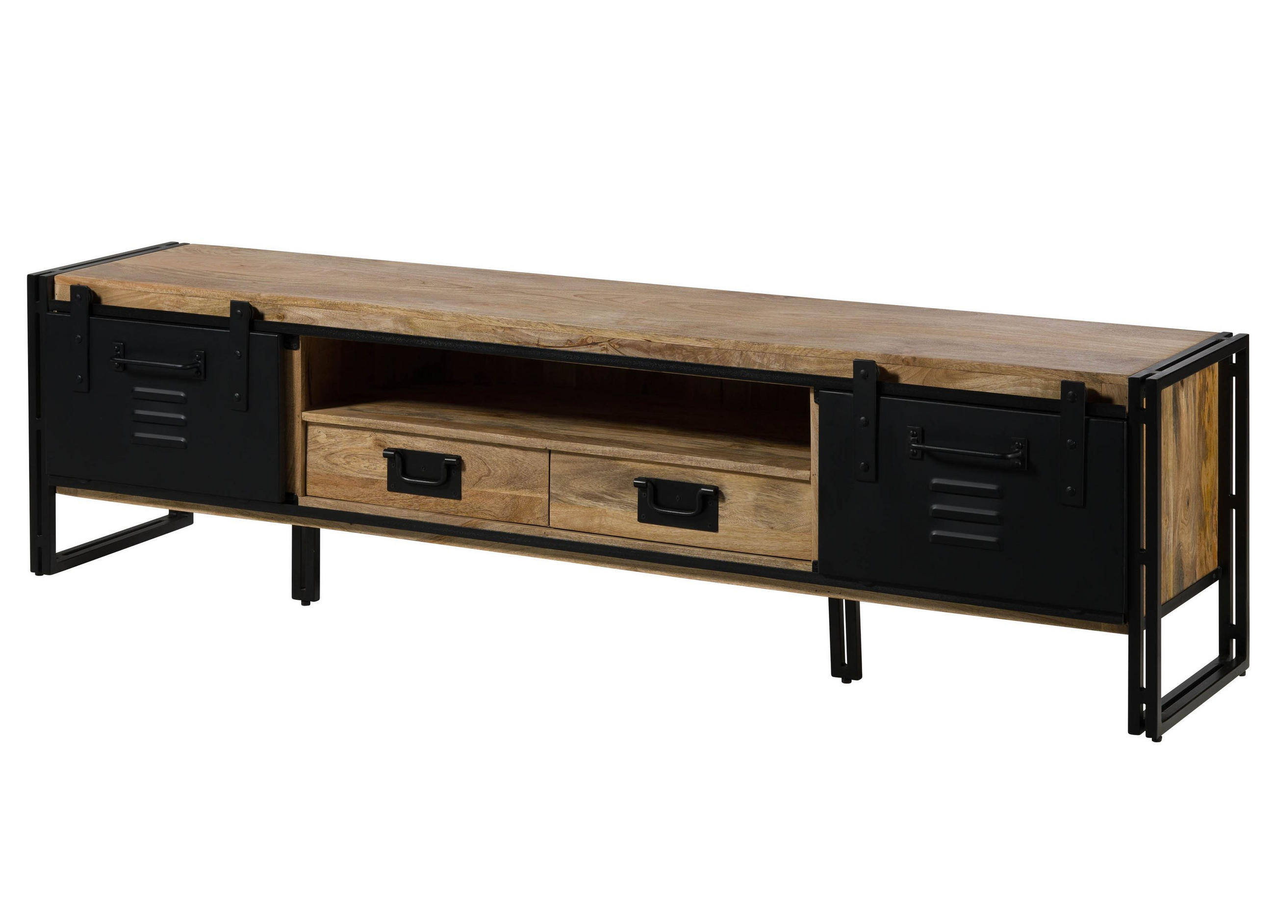 TV-BOARD Mango 220x45x55 natur klar lackiert / Metall schwarz BLACKBURN #112 - Naturfarben, Holz (220/55/45cm) - Massivmoebel24