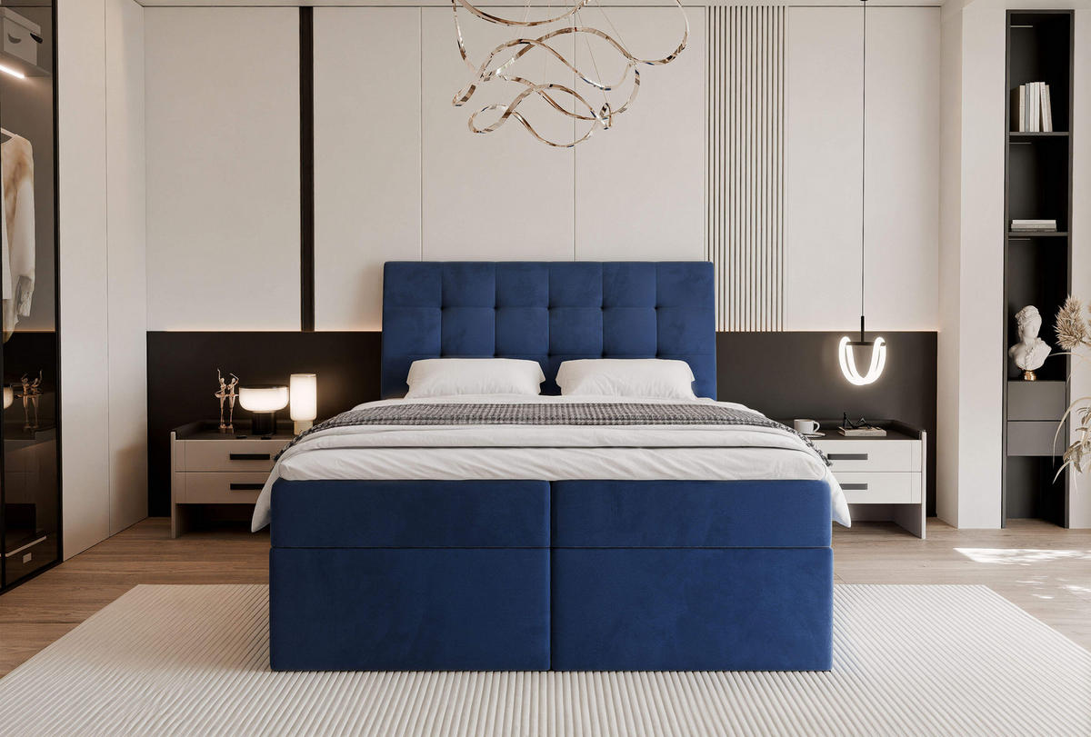 BOXBETT 160x200 cm mit Topper - Blau, Textil (160/200cm) - Idohome