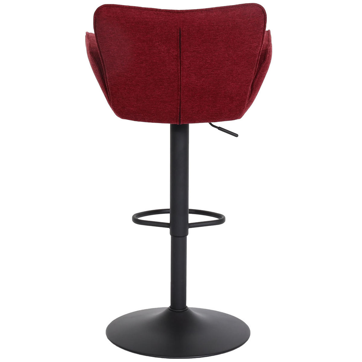 BARHOCKER gepolstert mit Lehne Sitzhöhe 66-90cm mit Armlehne Fußablage drehbar Stoff/Textil Eisen Bordeaux Fuß Schwarz - Rot, Kunststoff/Textil (50/110/45cm) - PROREGAL