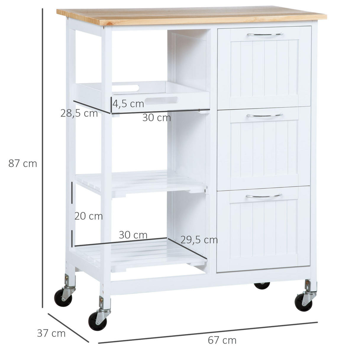 KUECHENWAGEN mit Stauraum 67 x 37 x 84 cm Weiß - Weiß, Holz (37/84/67cm) - Beauniv