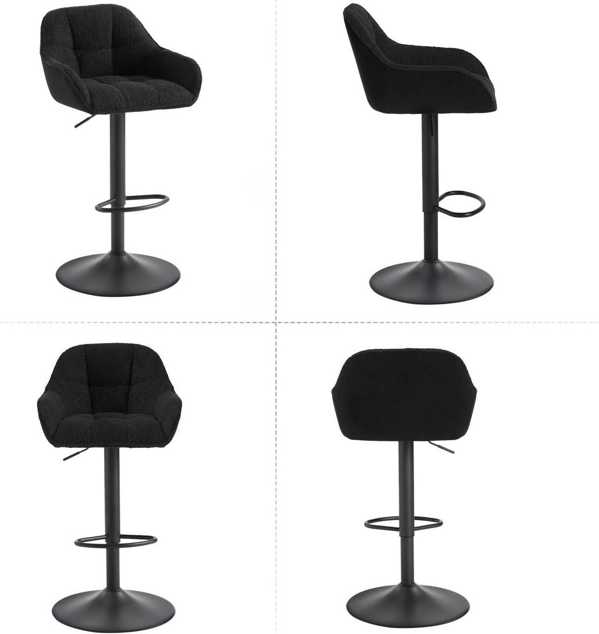 BARHOCKER 2er Set gepolstert, Chenille, Cord, Schwarz - Schwarz, Kunststoff/Textil (52/87/50cm) - Woltu