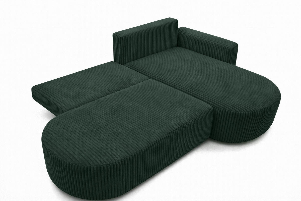 ECKSOFA Mit Schlaffunktion Und Bettkasten, Cordstoff Tilia, Grün, Rechts, ROUND ONE OPEN XL - Grün, Holz (262/175cm) - Kaiser Möbel