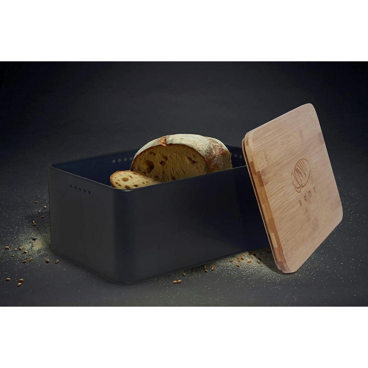 BROTKASTEN mit Schneidebrett 33 cm Schwarz Anthrazit - Schwarz, Kunststoff (21/15/33cm)