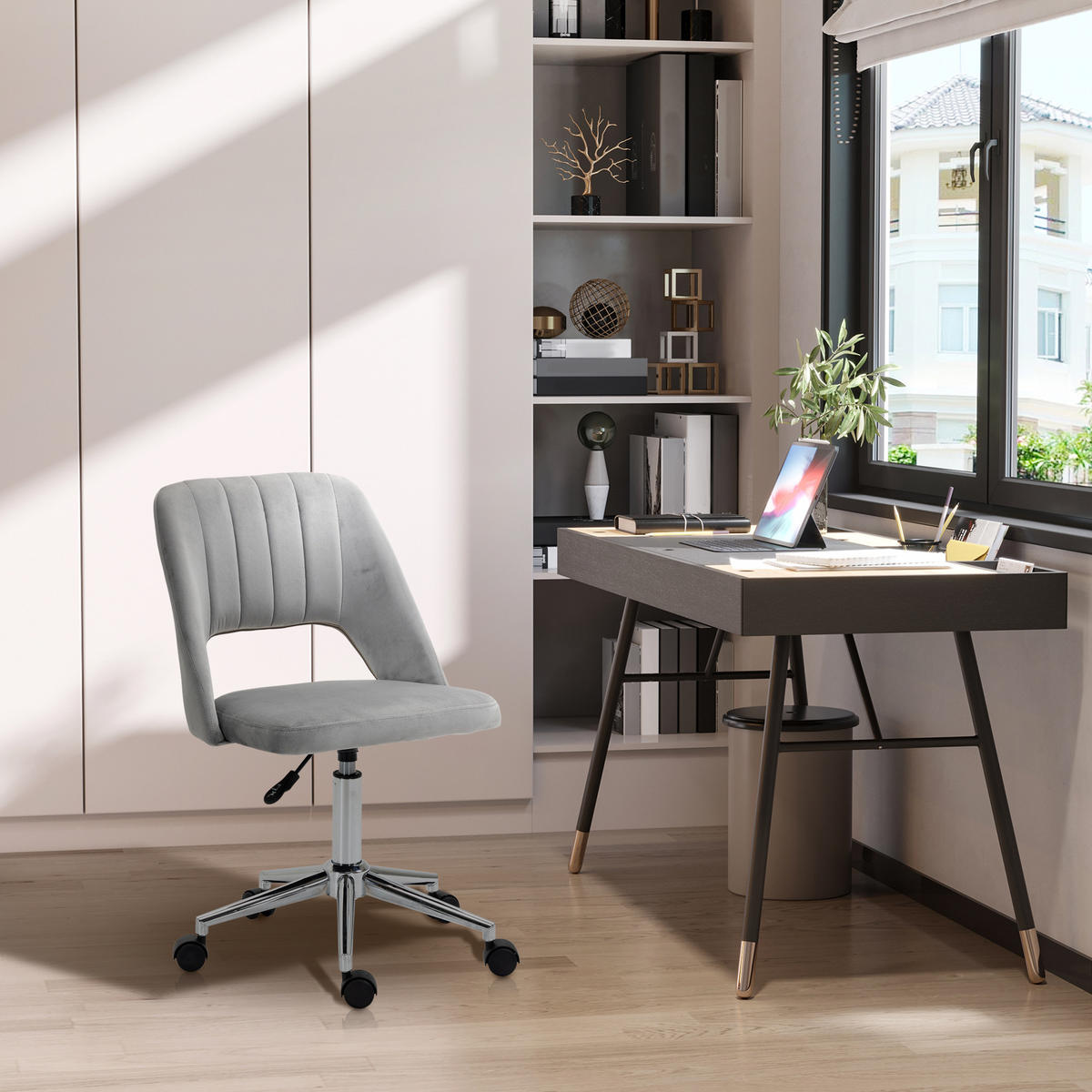 BÜROSTUHL DE-05125 Muschelform, höhenverstellbar & 360° drehbar Grau - Grau, Metall (60/91/49cm) - ComfortXL