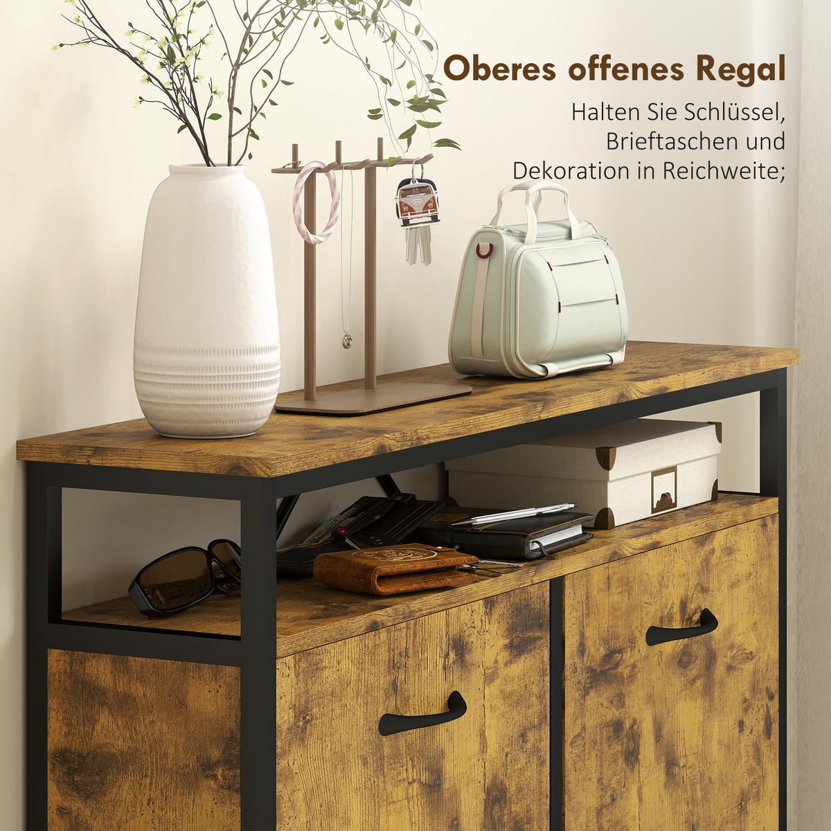 SCHUHSCHRANK mit 4 Klappen Schmal Schuhkipper mit Verstellbar Trennwand Braun - Schwarz/Braun, Holzwerkstoff/Metall (24/95/98cm) - HOMCOM