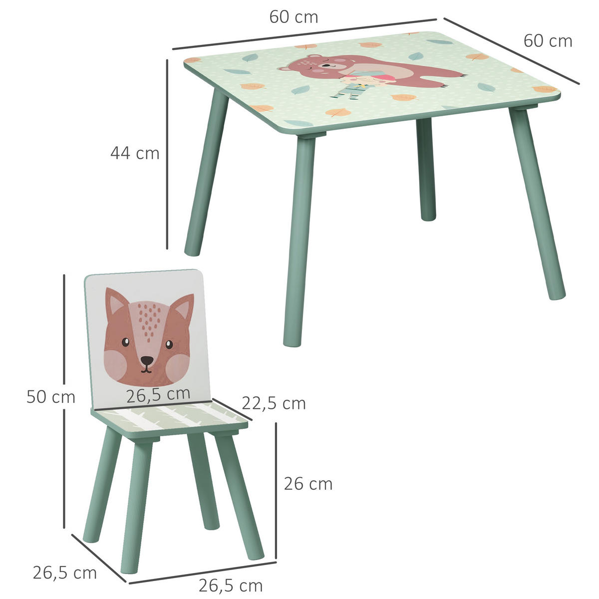 KINDERTISCHGRUPPE Grün 60.0/60.0/44.0cm - Grün, Holzwerkstoff (60/44/60cm)