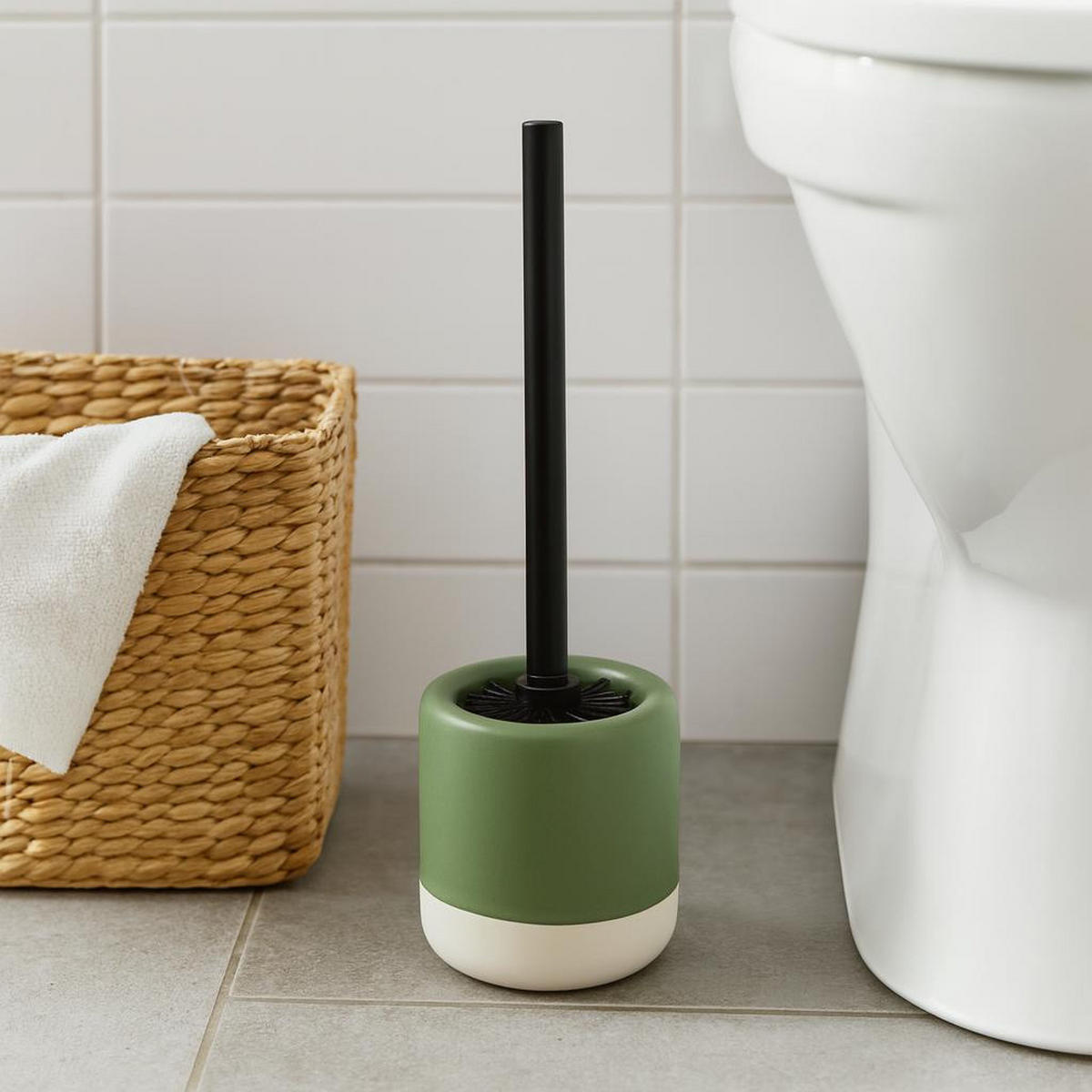 WC-BÜRSTE mit Keramikbehälter The Pastels 11,6/11,6/38 cm - Grün, Keramik (11.6/38/11.6cm) - Bathroom solutions