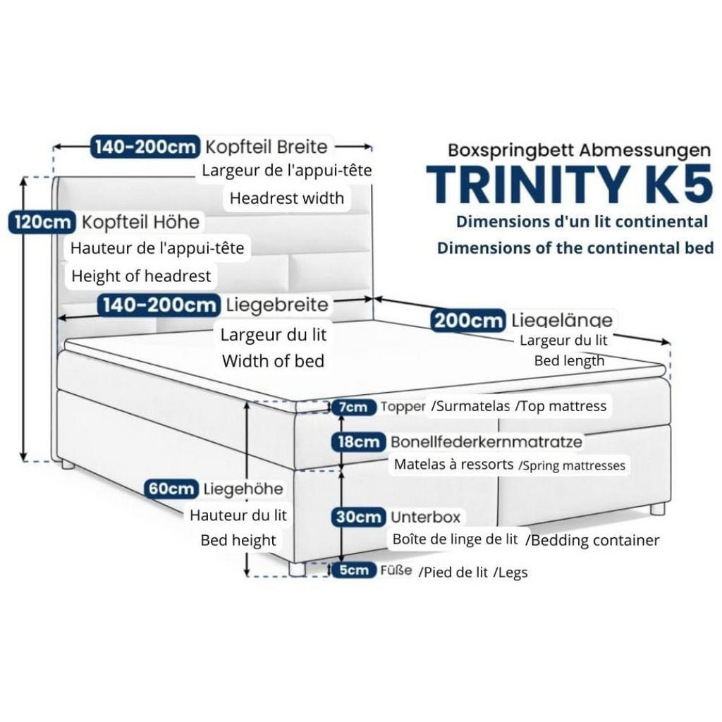 Thumbnail - Best For Home Boxbett, Creme, Textil, Höhe ca. 18 cm, Rechteckig, 140x200 cm, Schlafzimmer, Betten, Boxspringbetten