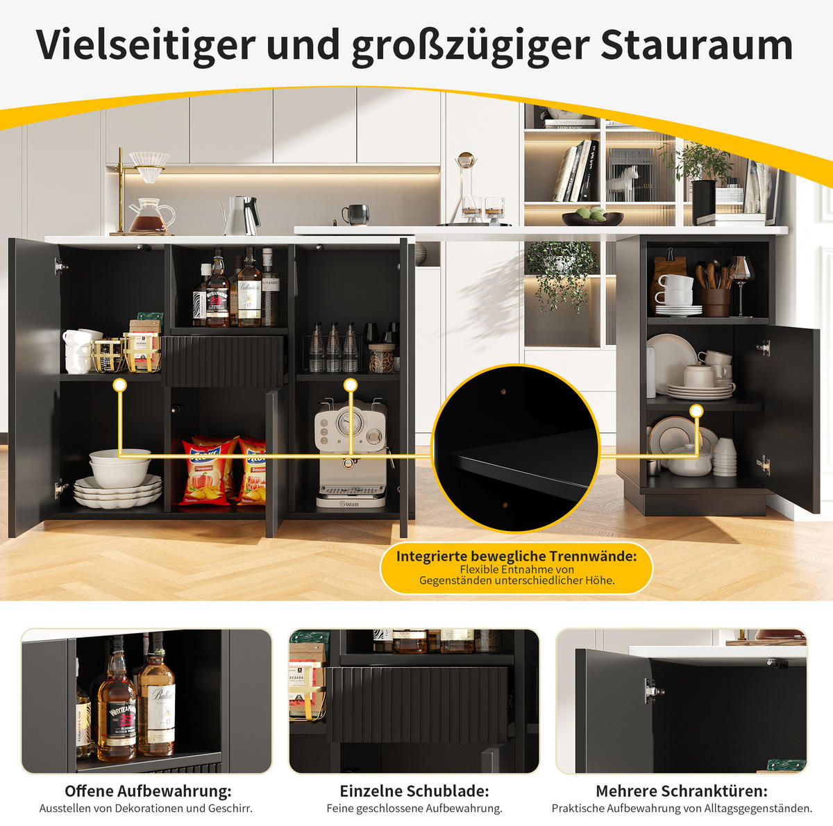 BARTISCH 210/30/100,9 cm mit 360°-Drehfunktion, offenem und geschlossenem Stauraum, MDF mit Marmoroptik, Schwarz - Schwarz, Holzwerkstoff (30/210/100.9cm) - Redom
