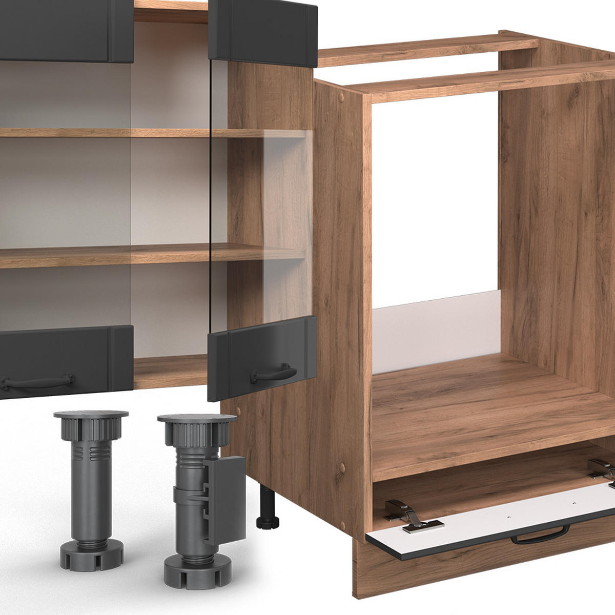 ROHOVÁ KUCHYŇ Fame-Line Tmavě šedá - tmavě šedá, kompozitní dřevo (347/81.6/46cm) - Vicco