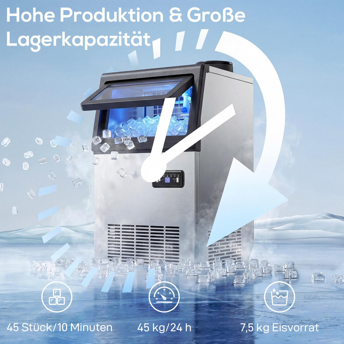 EISWÜRFELMASCHINE aus Edelstahl Silber - Silberfarben, Metall (33.5/71.5/35cm) - HOMCOM