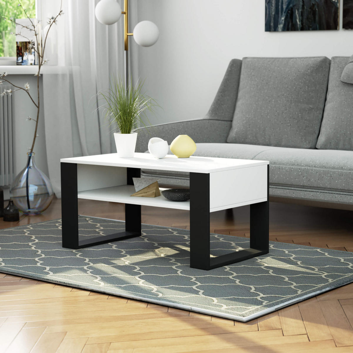 COUCHTISCH Rechteckig Weiß - Schwarz 92/45/50 cm - Schwarz/Weiß, Holzwerkstoff (50/92/45cm) - designimpex