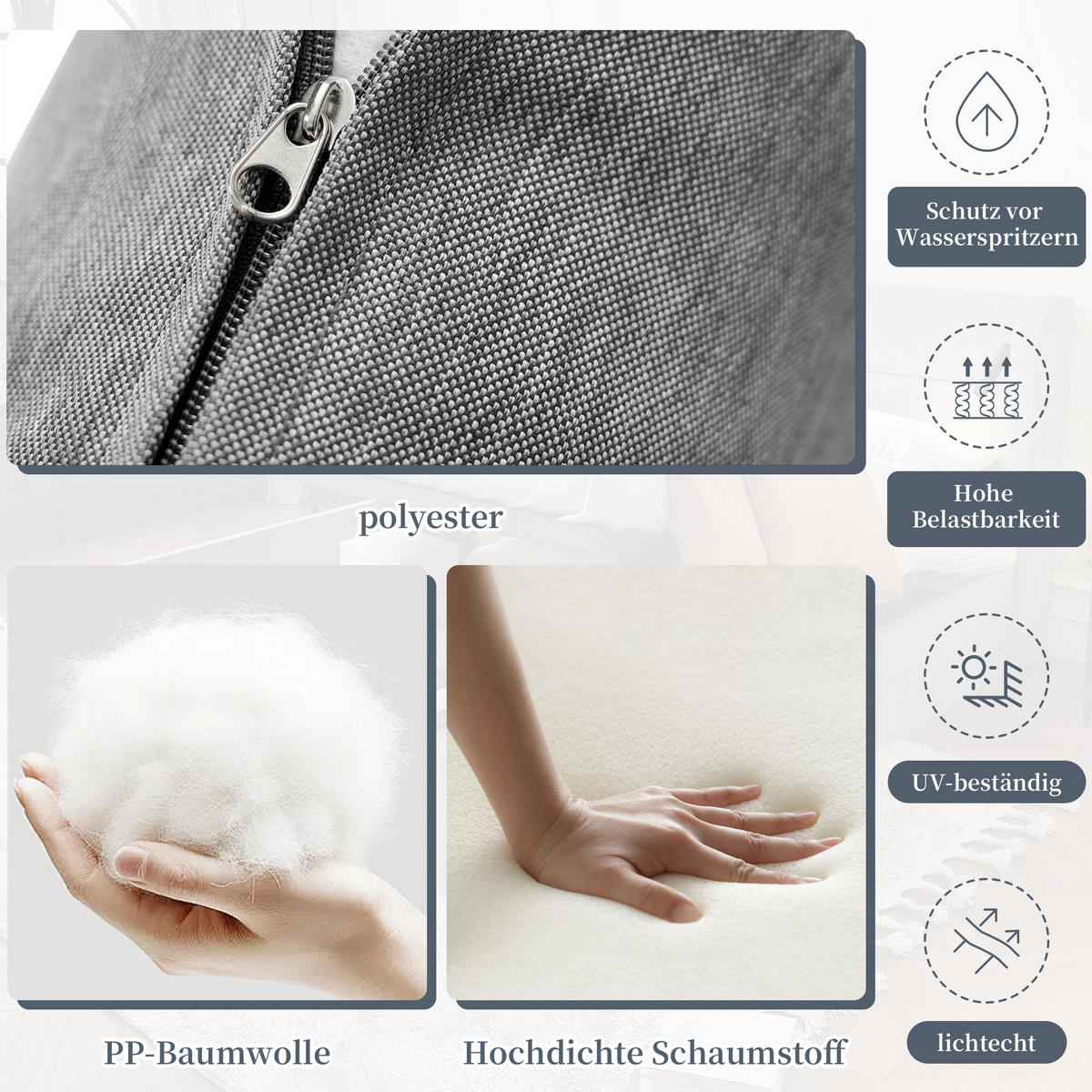 GARTEN-ESSGRUPPE 8 Personen Eckstellung Glastisch Grau - Grau, Textil - FLIEKS