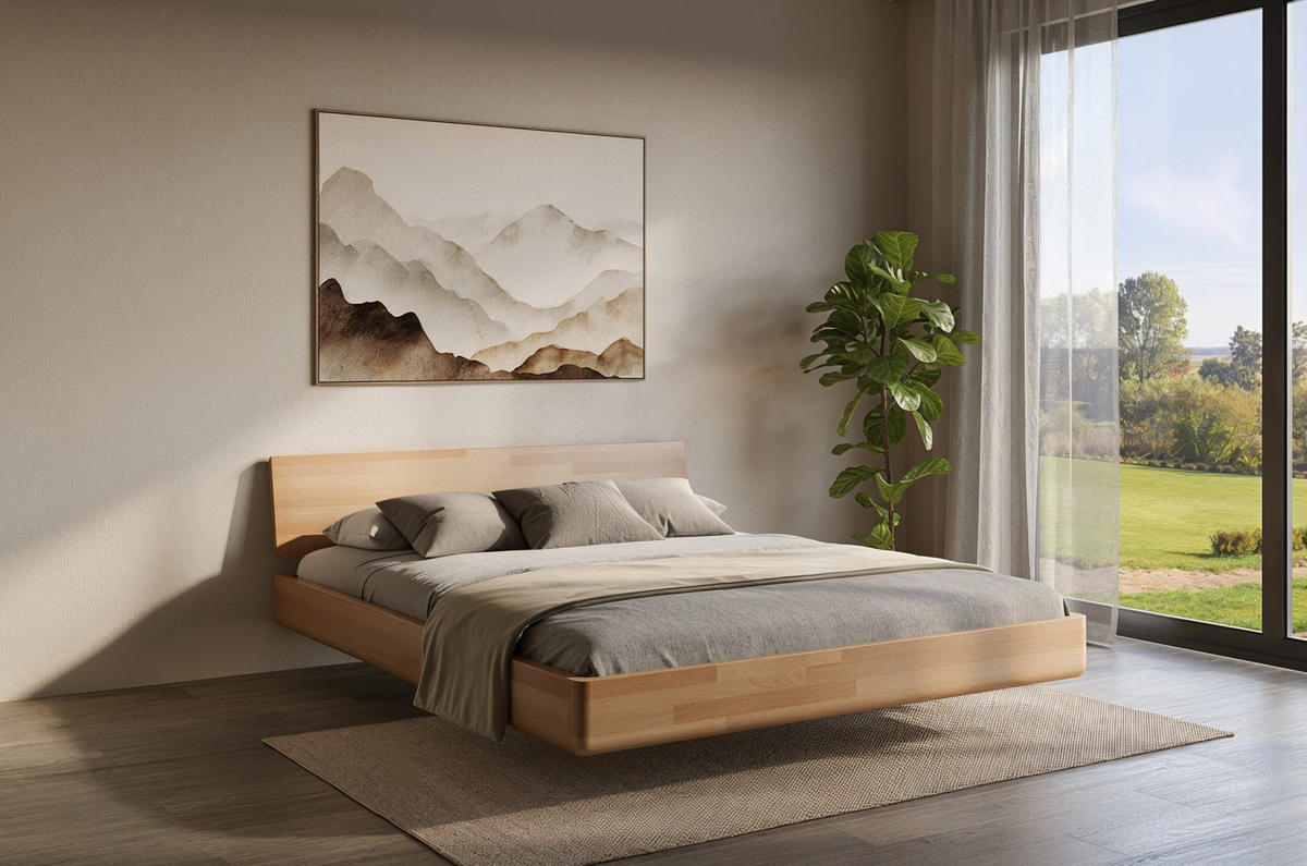 MASSIVHOLZBETT Lena, 200/200, Buche - lackiert, Naturfarben - Buchefarben, Holz/Buchenholz (200/200cm) - Visby