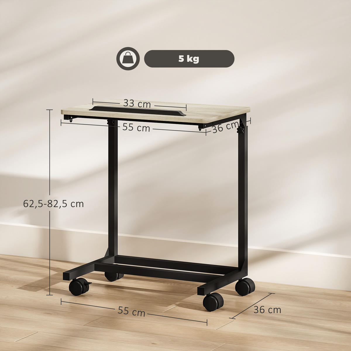 BEISTELLTISCH in C-Form, Eichefarben - Eichefarben, Metall (55/36/82.5cm) - HOMCOM