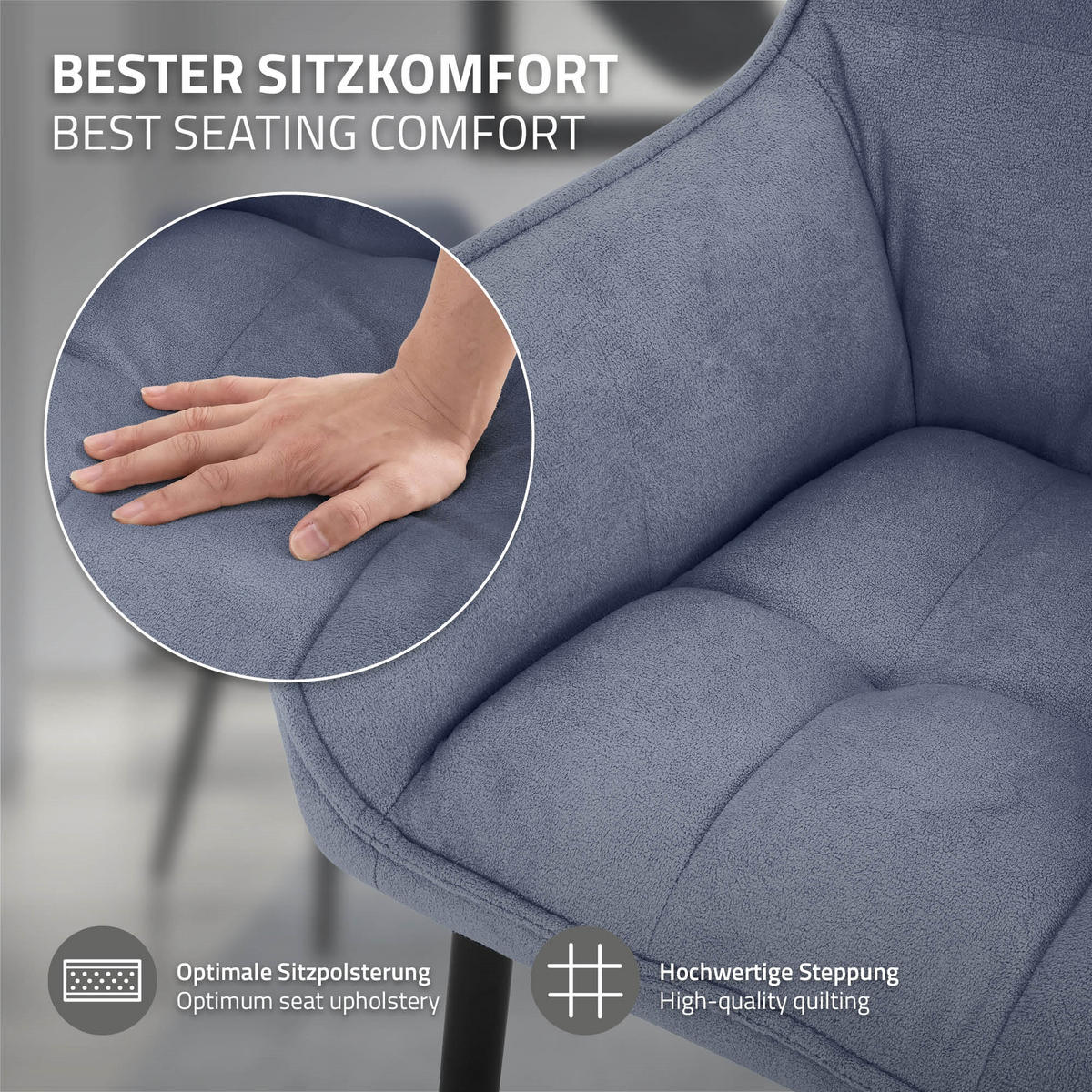 JÍDELNÍŽIDLA, SADA 4 KS, modrá froté látka - modrá/černá, kov/textil (63/90/57cm) - ML-DESIGN