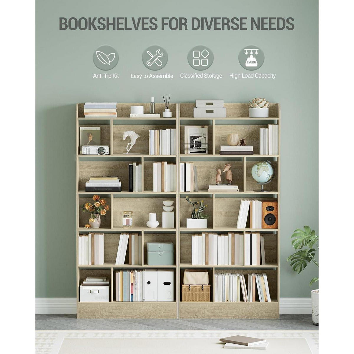 BÜCHERREGAL 6 Fach Eichenbeige 80 x 170 cm - Beige, Holzwerkstoff (80/170/24cm)