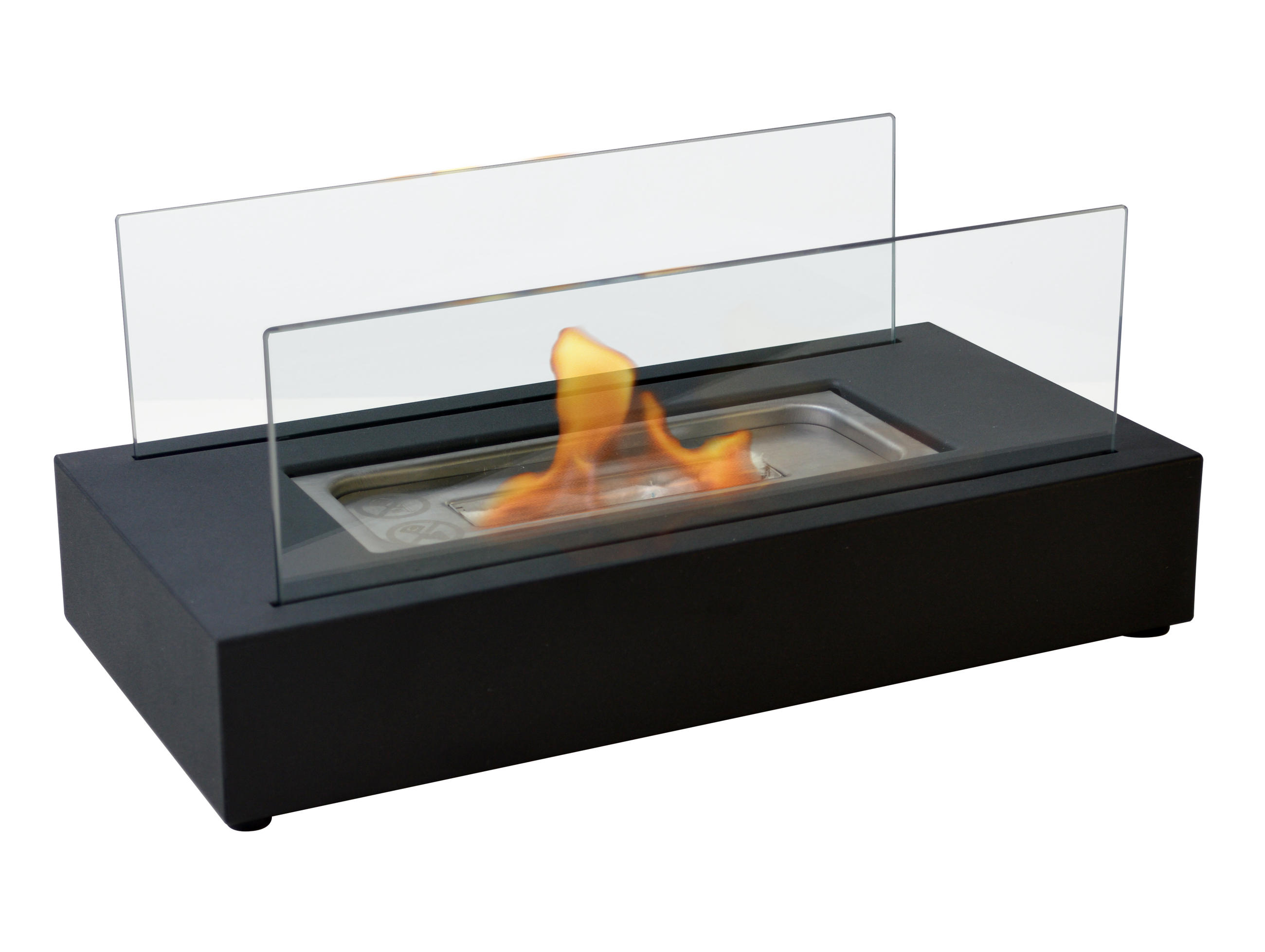 BIOETHANOL-KAMIN Schwarz Tischmodell inklusive 0.2 L Brennblock - Schwarz, Glas (35/15/18cm) - Purline