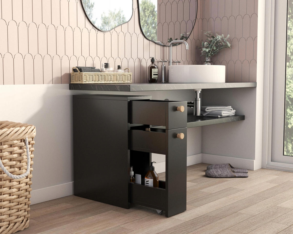 SCHRANK für Küche und Bad FRODO Schwarz 21/45/61,8 cm - Schwarz, Holzwerkstoff (21/61.8/45cm) - Matkam Möbel