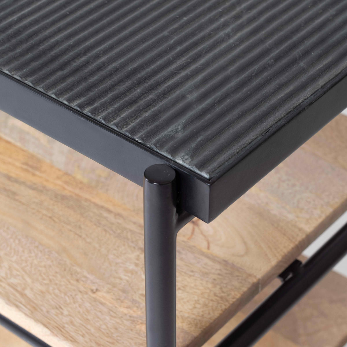TV-ELEMENT, Schwarz - Schwarz, Naturmaterialien (34.5/56/150cm) - Oviala