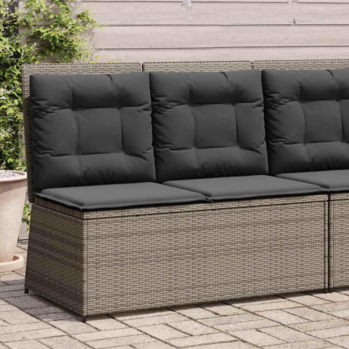 GARTENBANK Verstellbar mit Kissen Grau Poly Rattan - Grau, Kunststoff (95/95/108cm)