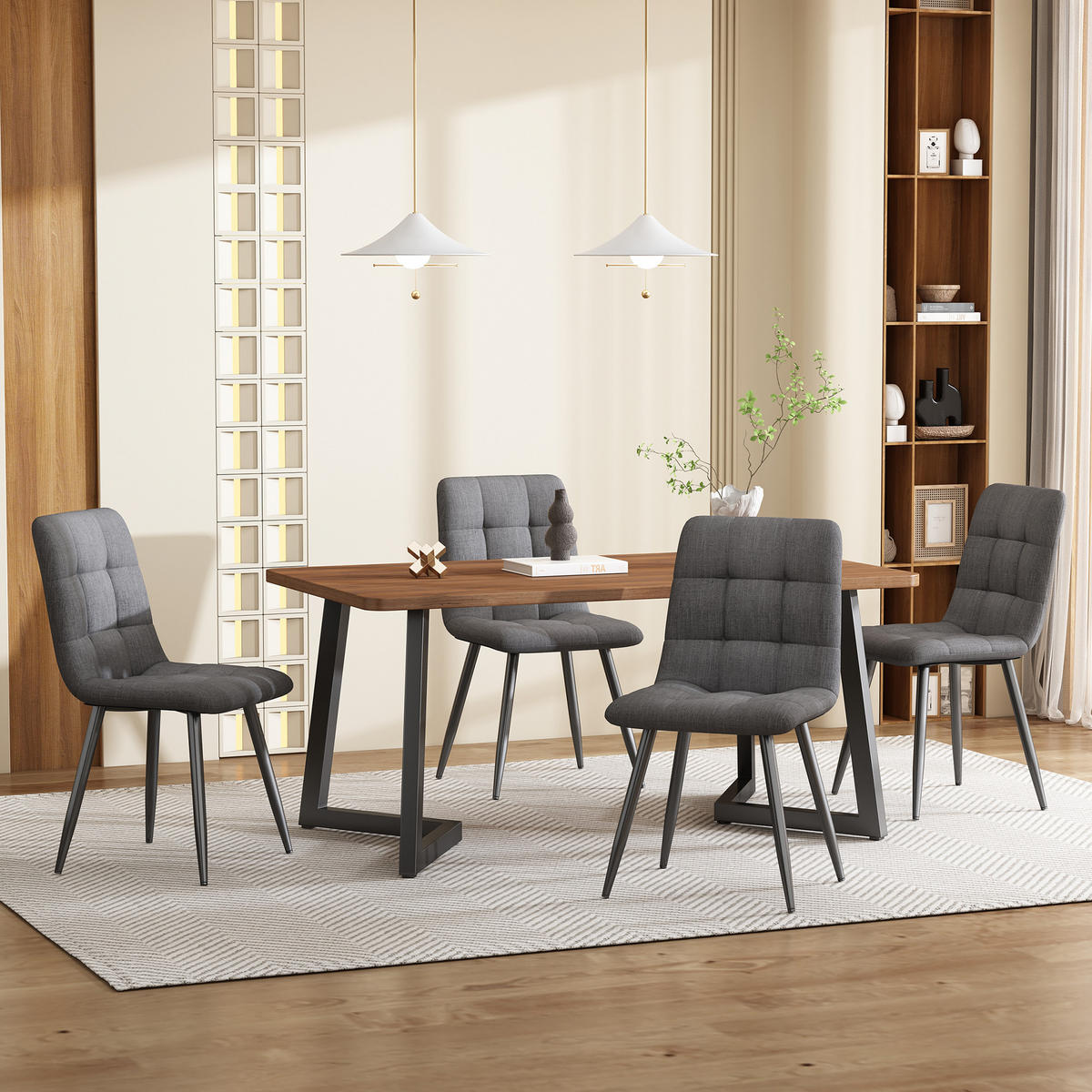 ESSGRUPPE Esstisch 4 Stühle MDF Walnuss Grau 5-tlg - Walnussfarben, Holzwerkstoff (117/75/68cm) - FLIEKS