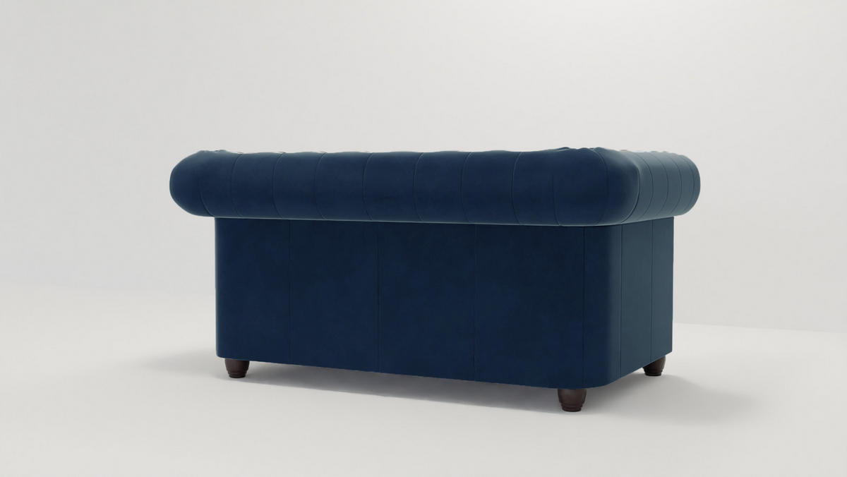 CHESTERFIELD-SOFA 2-sitzer mit Schlaffunktion Nyx Marineblau Samt - Dunkelblau/Braun, Holz/Textil (148/72/86cm) - S-Style Möbel