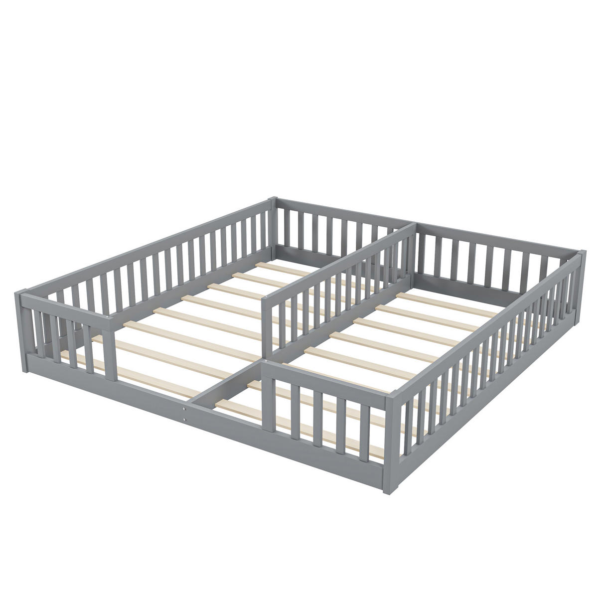 KINDERBETT 90/200 cm grau mit Geländer und Lattenrost - Grau, Holz (90/200cm) - OKWISH