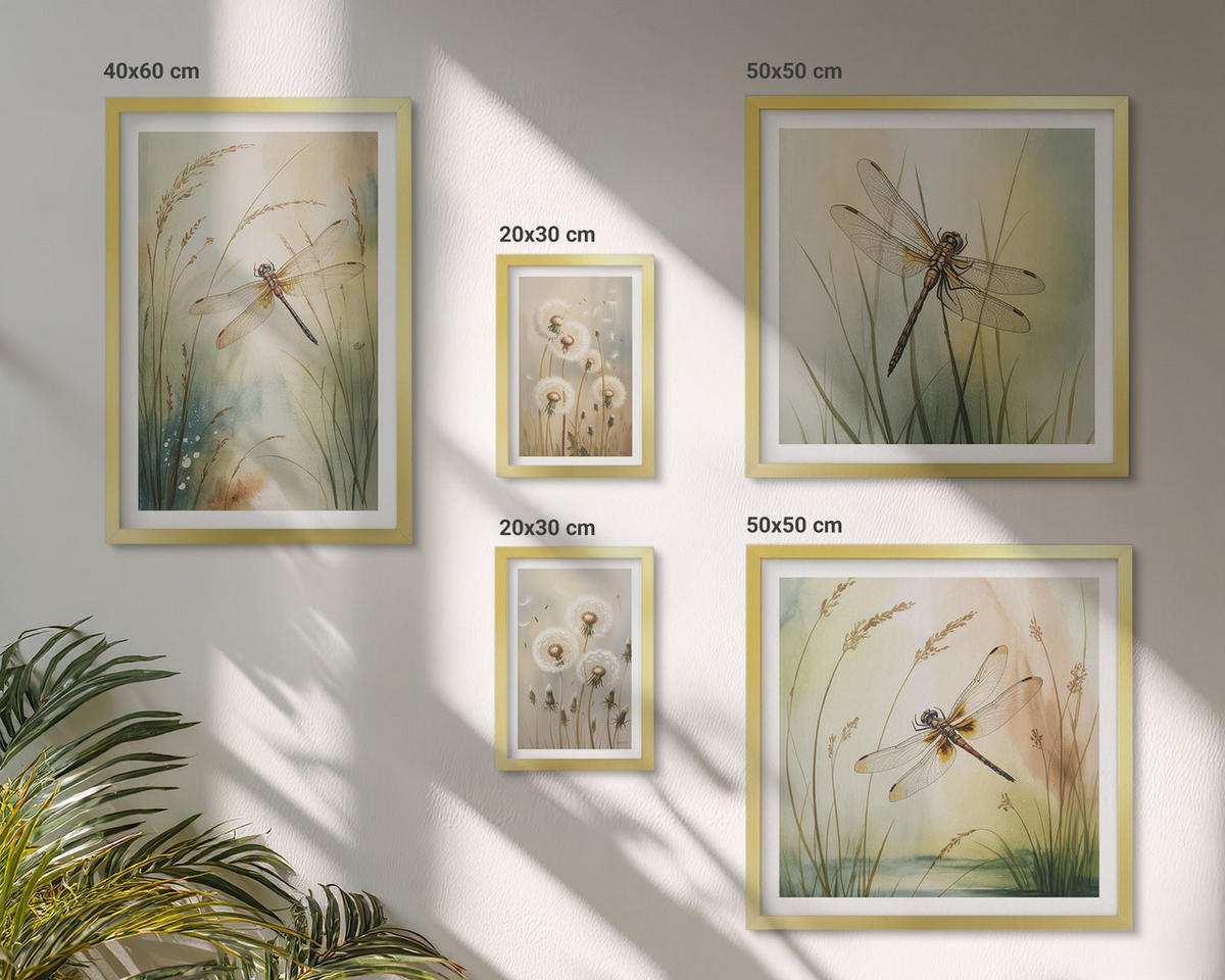 WANDBILDER 5er Set - 50x50 cm & 20x30 cm & 40x60 cm Goldrahmen - Strandbretter, Surfboote, Vögel - Goldfarben, Kunststoff (40/60cm) - ArtPrintCave
