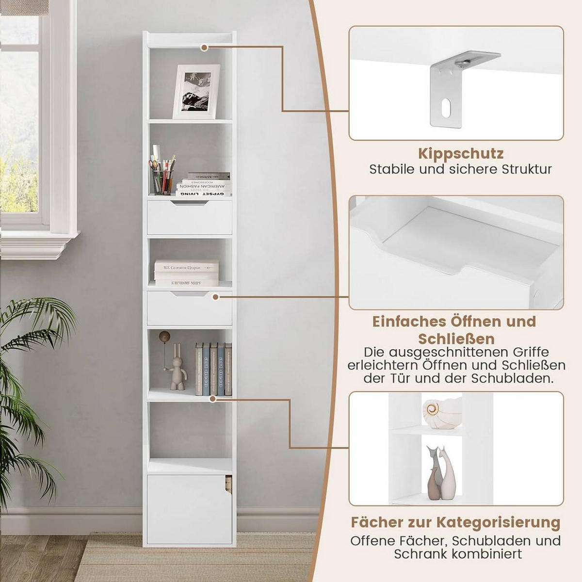 BÜCHERREGAL mit 6 Ablagen, aus Holzwerkstoff, Weiß - Weiß, Holzwerkstoff (33/181/24cm) - Woltu