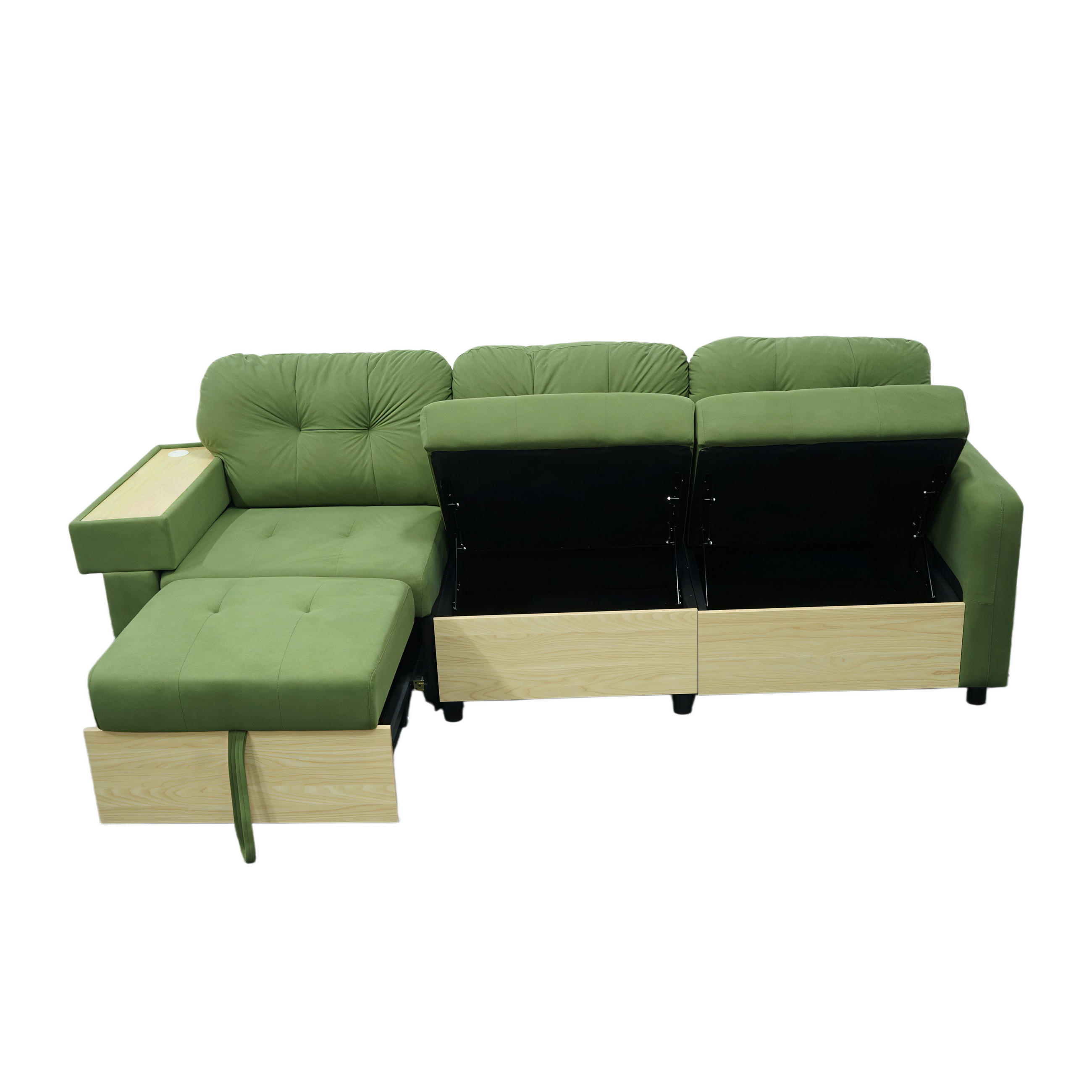 ECKSOFA 228/115/78 cm Grün mit Ausziehbarer Fußhocker, USB-Anschluss und Aufbewahrungstasche - Grün, Textil (228/80cm) - Oxeza