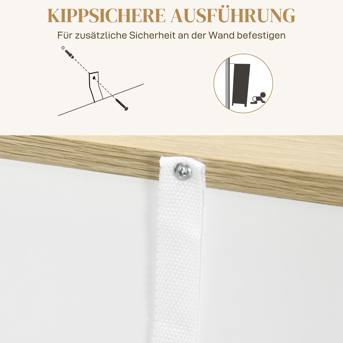 SIDEBOARD Küchenschrank mit Schublade, verstellbare Ablage, Aufbewahrungsschrank - Weiß/Naturfarben, Holz/Holzwerkstoff (30/81.5/105cm) - HOMCOM