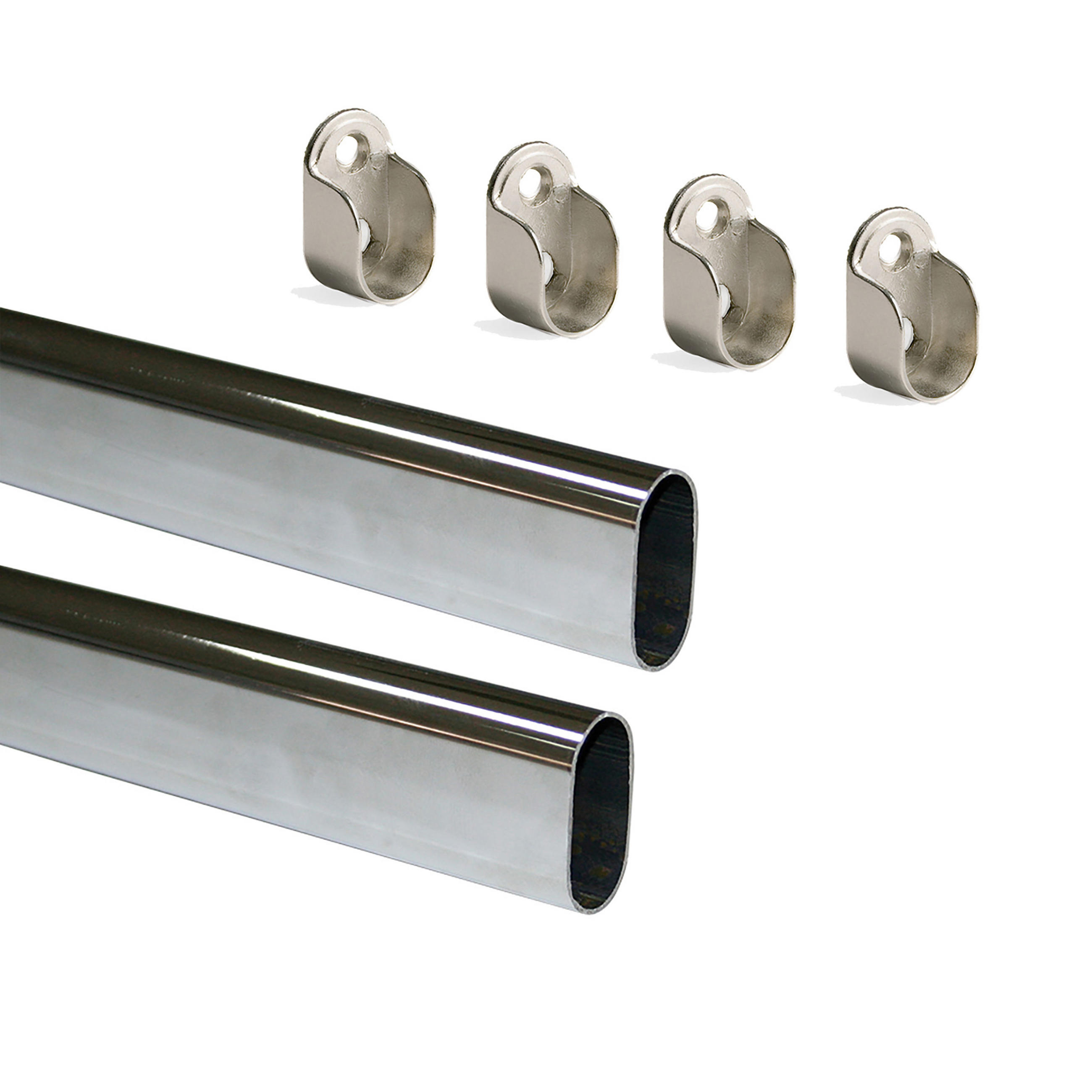 KORPUSSCHIENEN Ovale, 30x15mm, Länge 0,95m mit Halterungen, Stahl und Zamak, Verchromt 2er-set - Chromfarben, Metall (95cm) - EMUCA