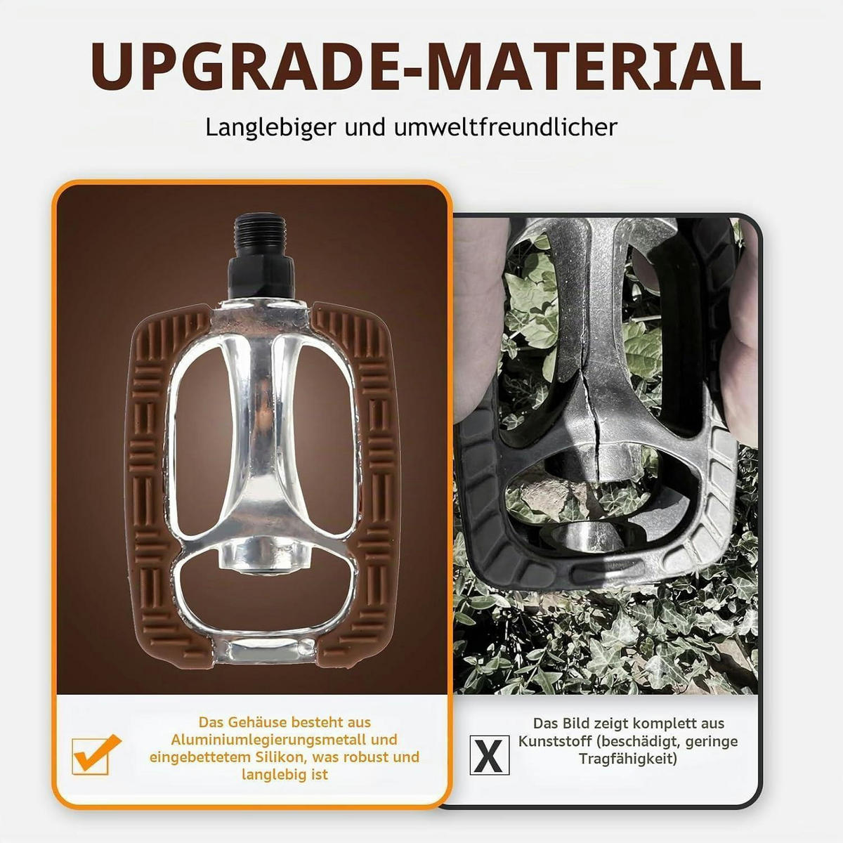 FAHRRADPEDALE Aluminium & Gummi Braun mit Reflektoren - Braun, Metall (8/1.5/12.5cm)