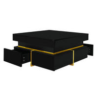 COUCHTISCH 70/70/35,5 cm mit 2 Schubladen, Hochglanz und goldfarbenen Akzenten, Schwarz - Schwarz, Holzwerkstoff (70/70/35.5cm) - Redom