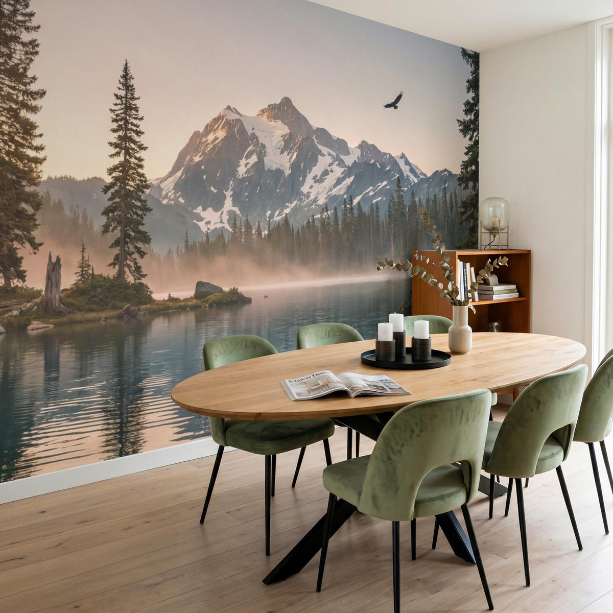 TAPETE - Berge - Wasser - Bäume - 300x200 cm - Multicolor, Papier (300/200cm) - OnlyWow