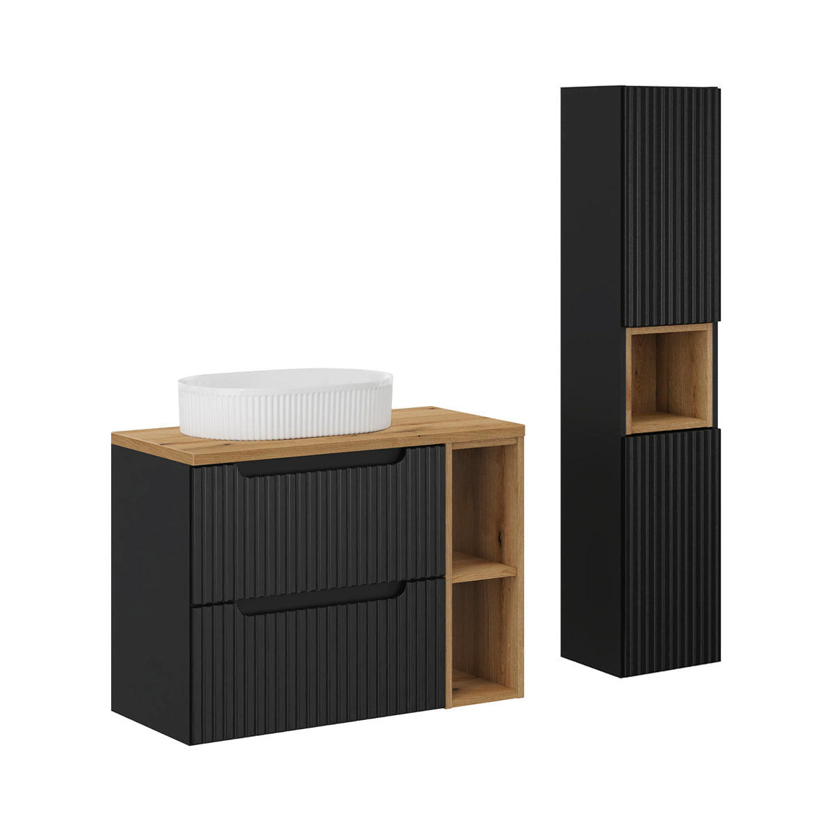 KÚPEĽŇOVÝ NÁBYTOK 80.4cm Riva 2-dielna súprava Čierna a drevo - čierna, kompozitné drevo (80.4/59/40cm) - Petits-meubles