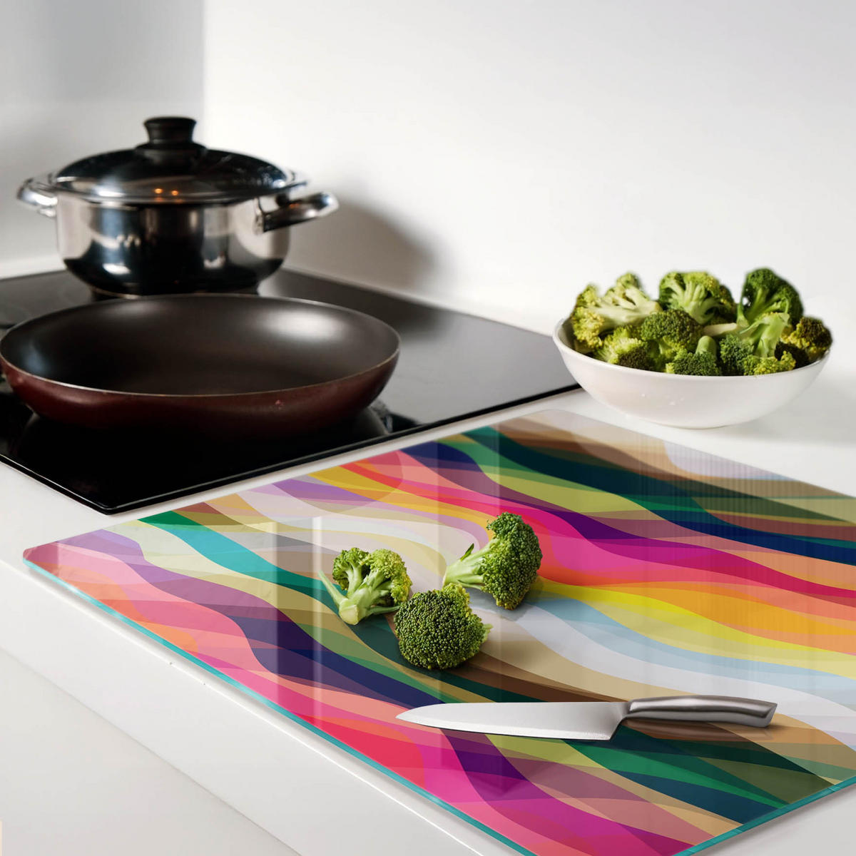 GLASPLATTE 60x52 cm Abstrakte Wellen - Schwarz, Glas (60/0.4/52cm) - TULUP