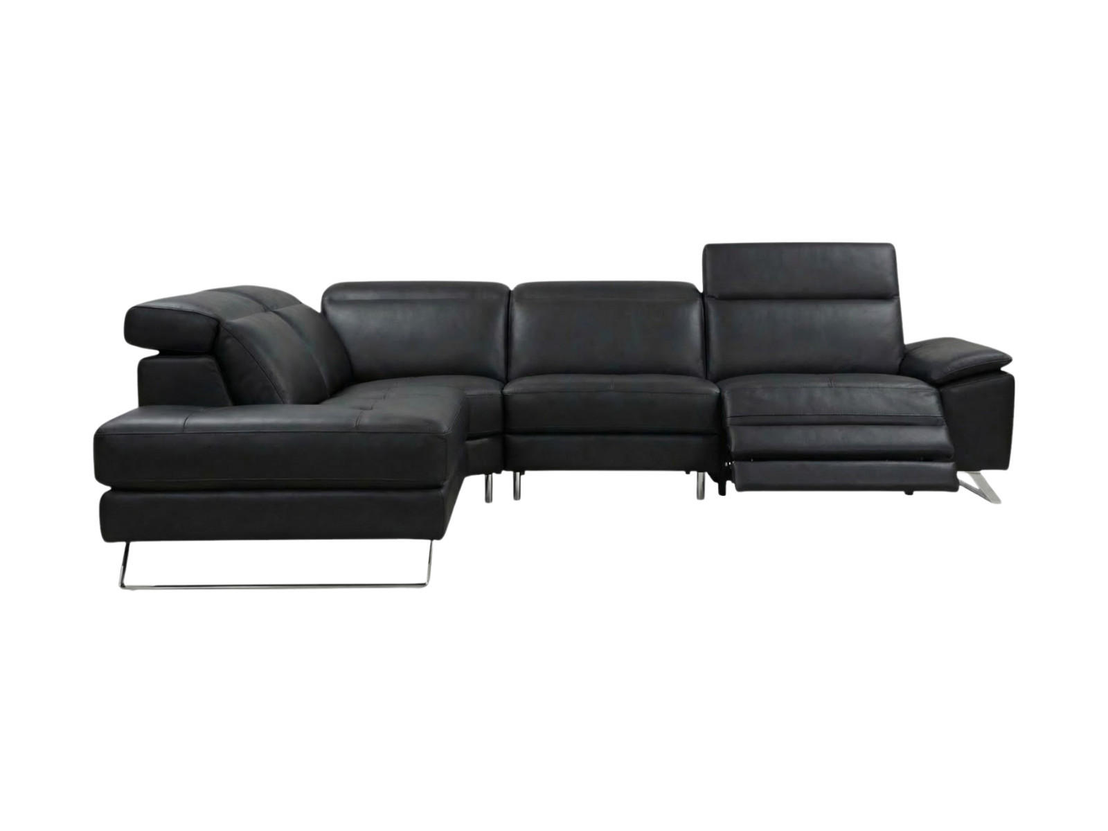 ECKSOFA Genius Echtleder mit 1 x Relaxfunktion Schwarz - Schwarz, Leder/Metall (230/264cm)