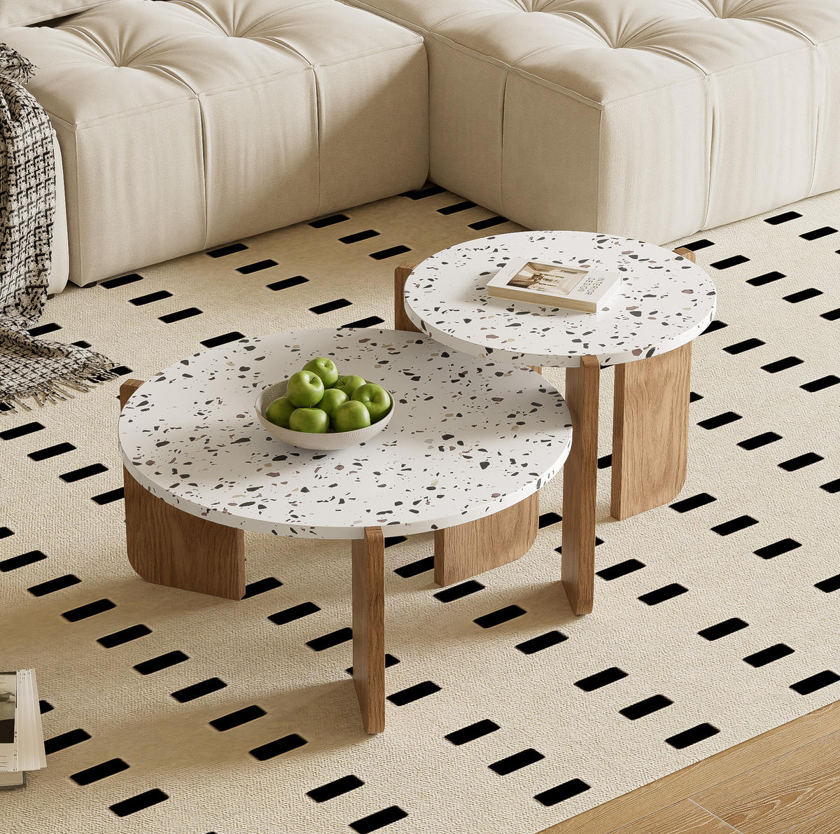 SADA konferenčních stolků 70/70/35 cm přírodní a bílá z MDF v zasouvacím provedení - bílá, kompozitní dřevo (70/70/35cm) - OKWISH