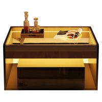 COUCHTISCH Hochglanz Schwarz LED 2 Schubladen 70/70/35 cm - Schwarz, Glas/Holzwerkstoff (70/70/35cm)
