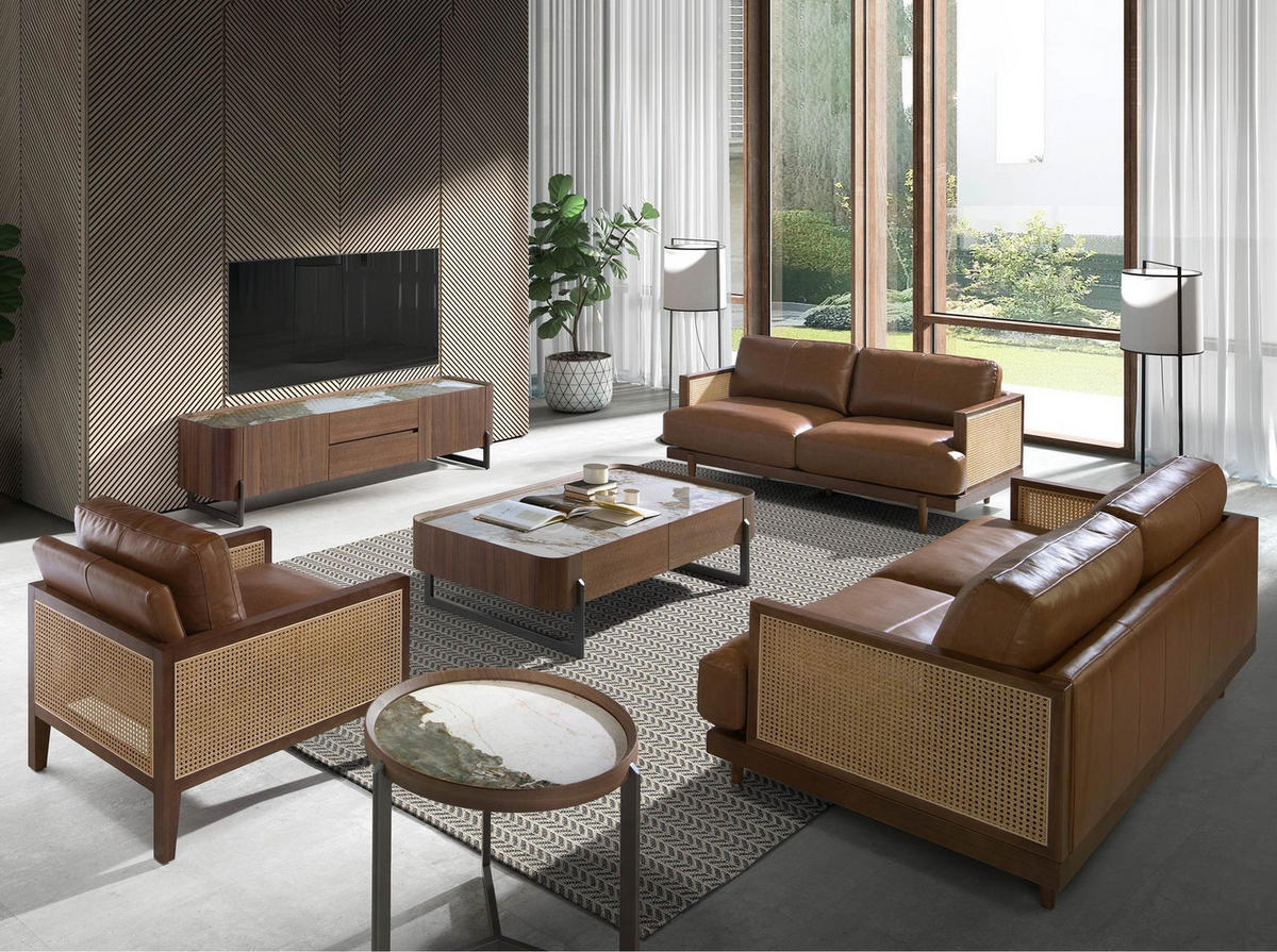 SOFA 3-Sitzer-Sofa aus braunem Leder 205/96/83 cm - Walnussfarben/Braun, Leder (205/83/96cm) - ANGEL CERDA