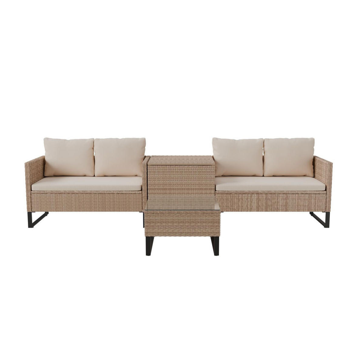 LOUNGEGARNITUR Santorini creme / sand - Beige, Kunststoff/Metall - Juskys