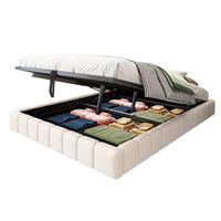 POLSTERBETT 140/200 cm in Beige Leinen mit Bettkasten und LED - Beige, Holzwerkstoff/Textil (140/200cm) - WISHDOR