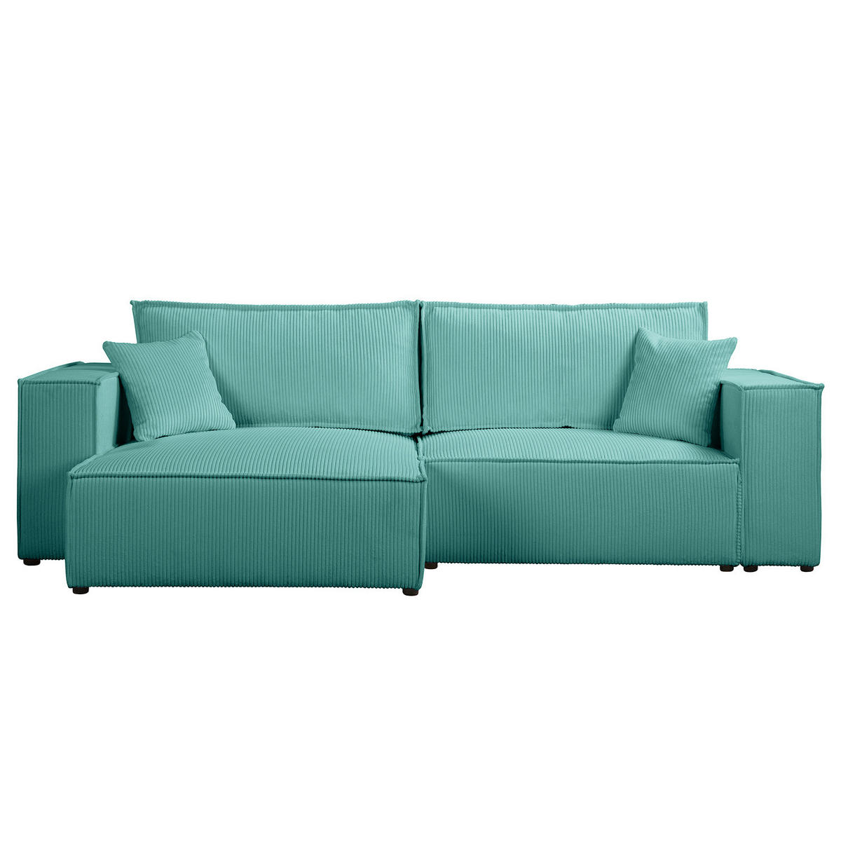 ECKSOFA mit Schlaffunktion - 255 cm - Türkis/Schwarz, Kunststoff/Textil (255/148cm) - home24