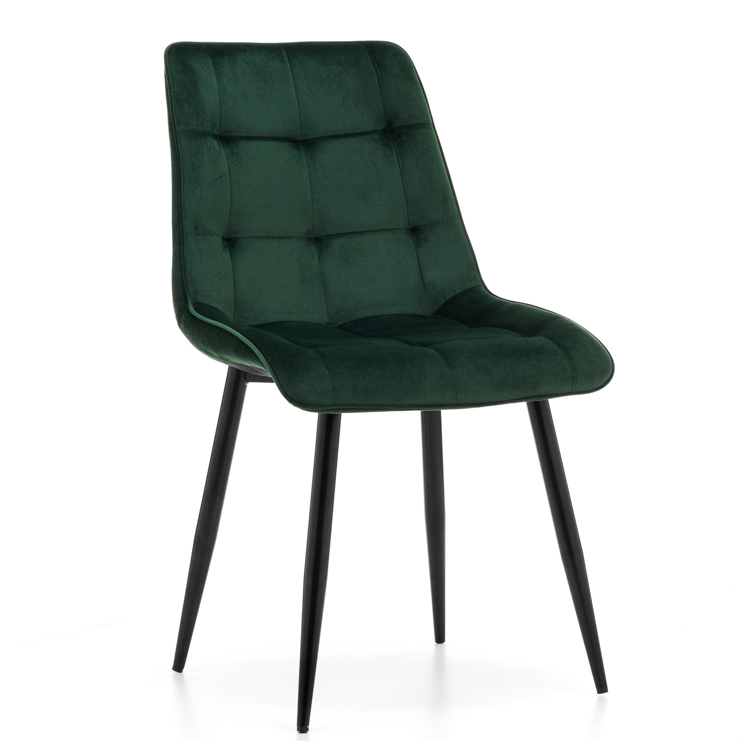 STUHL CHIC gespolsterter mit Steppung - grün - Samt Velours - Schwarz/Grün, Metall (50/88/47cm) - NEW HOME