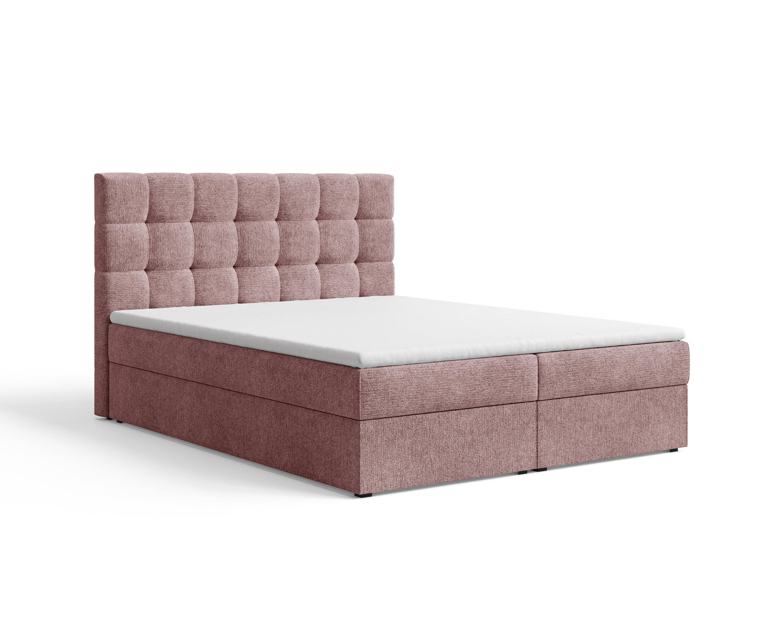 BOXBETT - Bett 05 OSLO - Aragon - 140x200 cm - mit Bettkasten und Komfort-Topper - Rosa, Holz (140/200cm) - ROYAL24_MARKT