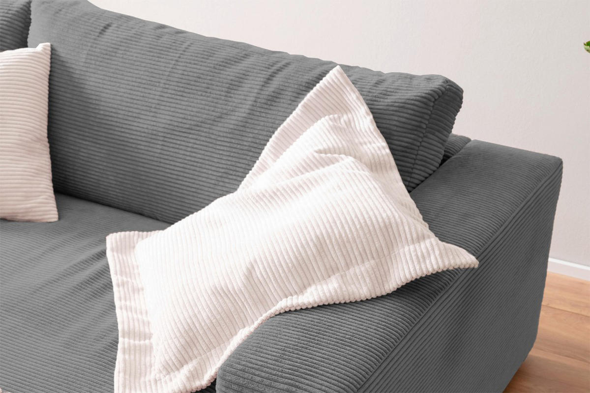 BIG SOFA XL MADELINE Grau Cord - Schwarz/Grau, Kunststoff/Textil (290/85/190cm) - KAWOLA
