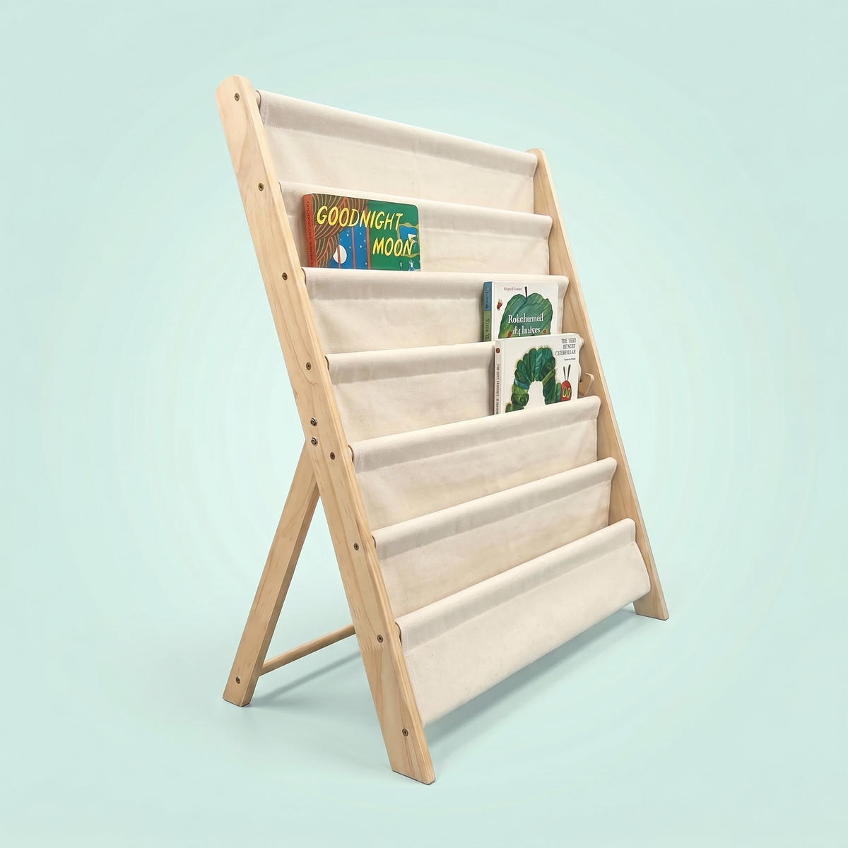 BÜCHERREGAL Weiß Natur Kinder 6 Stofffächer 80x75x30 cm - Creme, Holz/Textil (75/80/30cm) - Relaxdays
