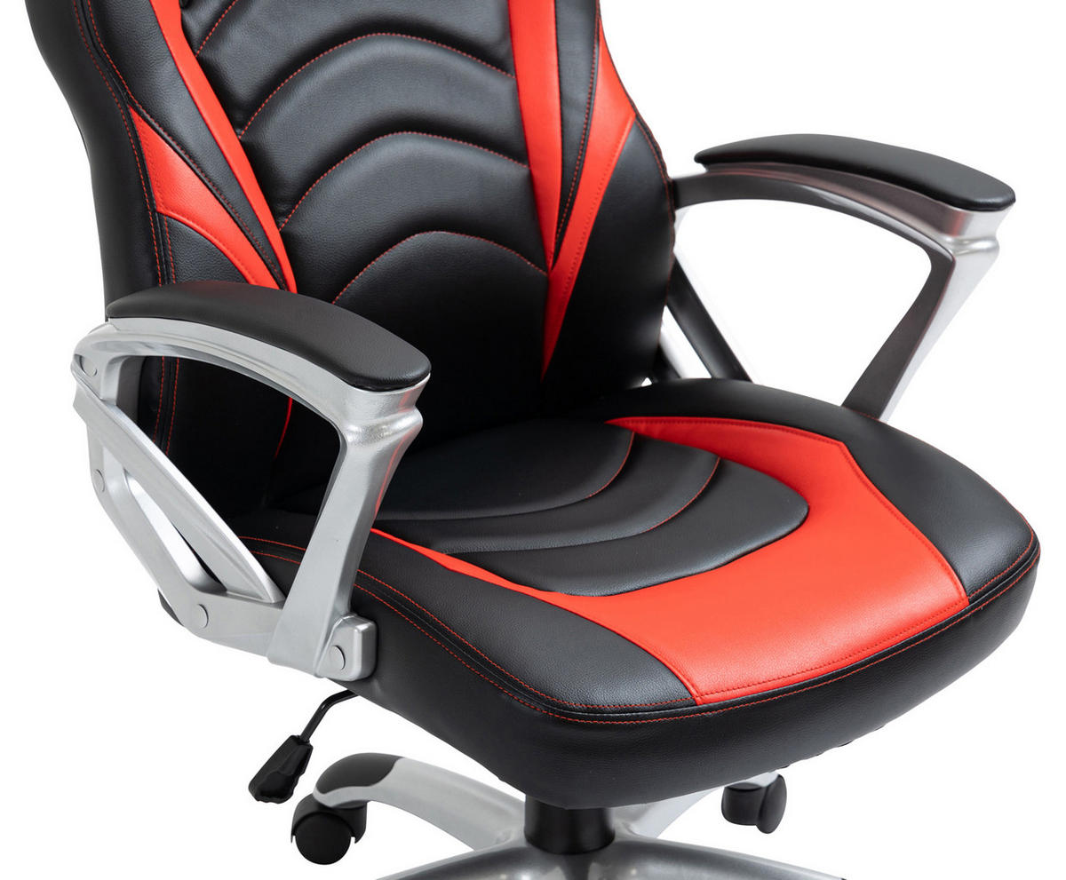 BÜROSTUHL Ikaron Kunstleder schwarz/rot - Rot/Schwarz, Kunststoff/Metall (65/117/72cm) - TPFLiving